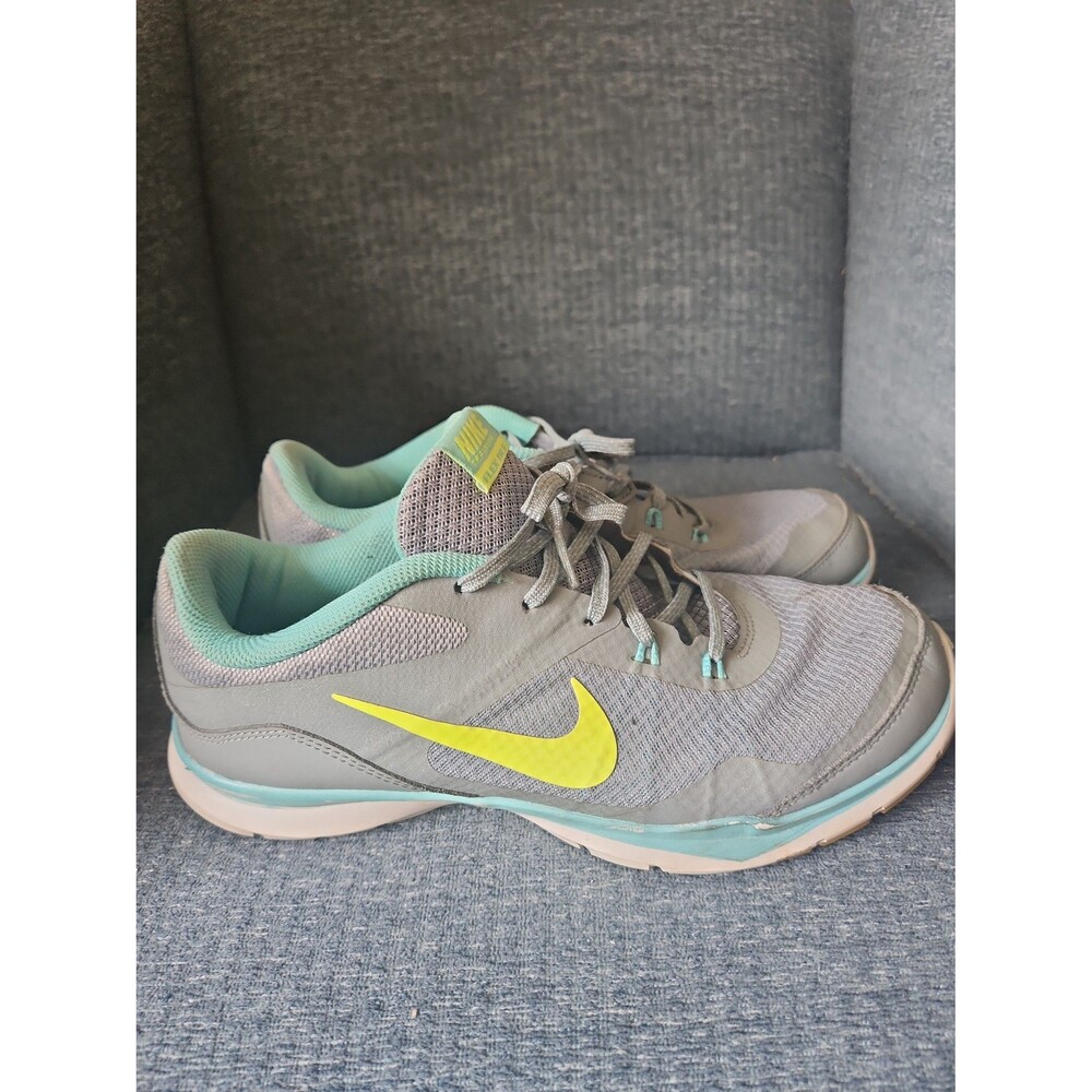 Nike Flex Women's Flex TR5 Gray Sneakers w/ Aqua Blue & Lime Accents Size 10